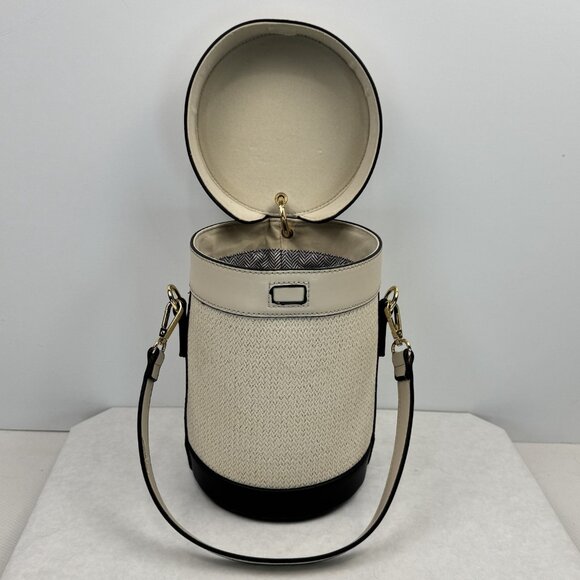 Beige Capsule Bag Long And Short Detachable Straps Black Trim Lined Bucket Purse - Picture 3 of 14